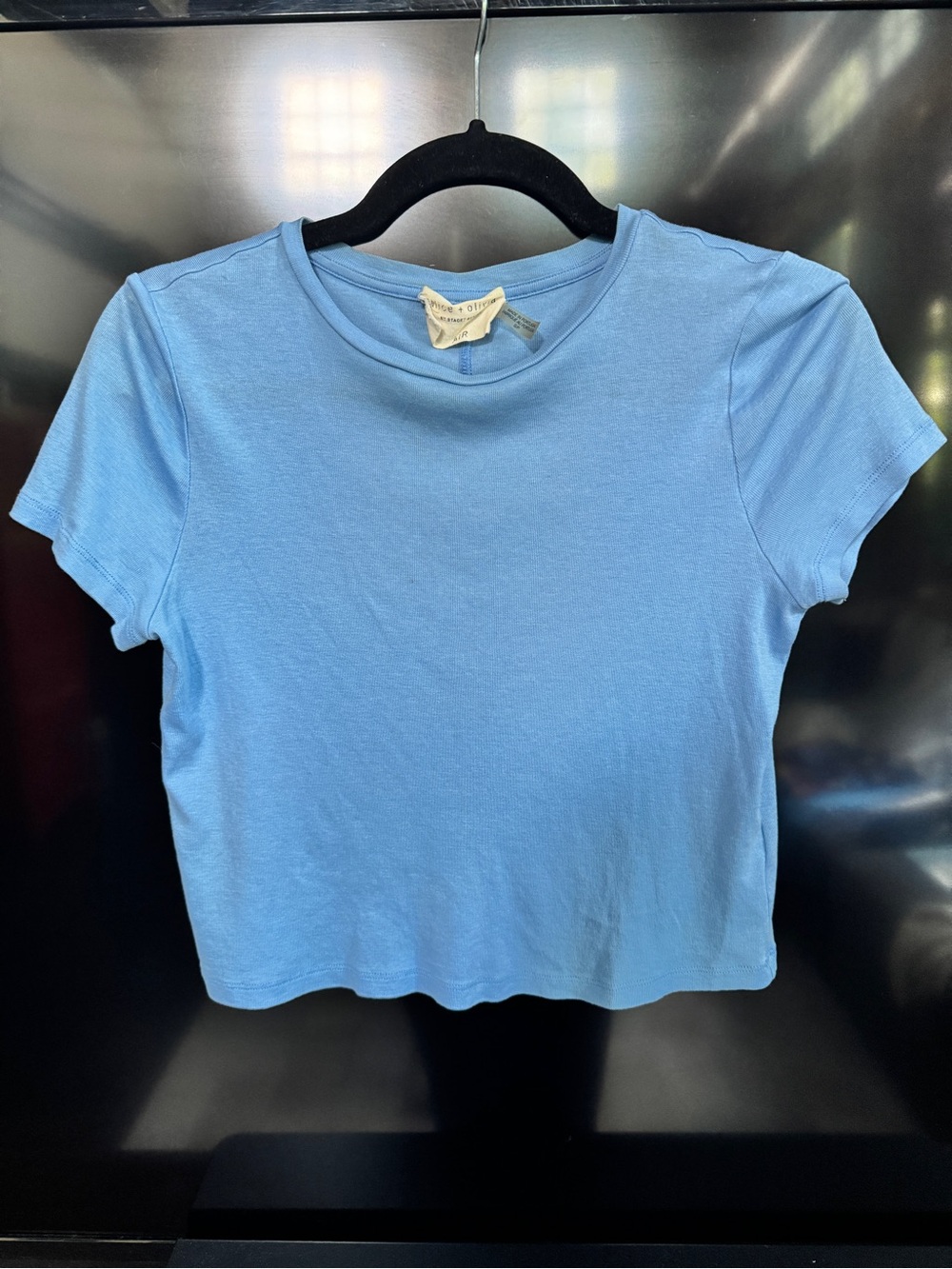 Alice + Olivia Sky Blue Crewneck Crop Tee